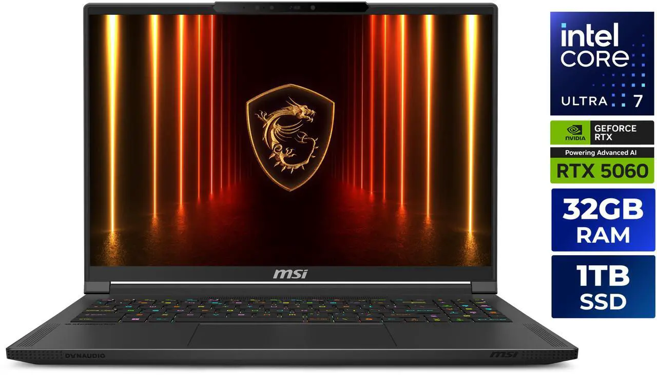 MSI Stealth 16 AI - 16" - GeForce RTX 5060 Laptop GPU - Intel Core Ultra7-255H - 32GB DDR5 - 1TB NVMe SSD - 240 Hz OLED Display - Win 11 Home