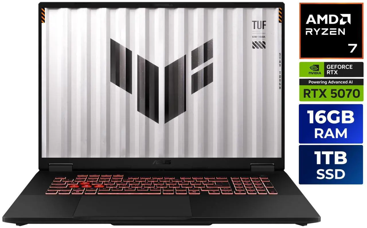 ASUS TUF Gaming - 18" WQXGA 240 Hz - AMD Ryzen 7 260 - GeForce RTX 5070 Laptop GPU - 16GB (8GBx2) Memory DDR5 5600 - 1TB PCIe SSD - Windows 11 Home